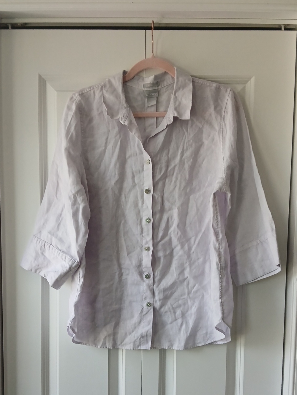 Chico's Sz 2/ Large Light Lavender Button-Down 100% Linen Shirt